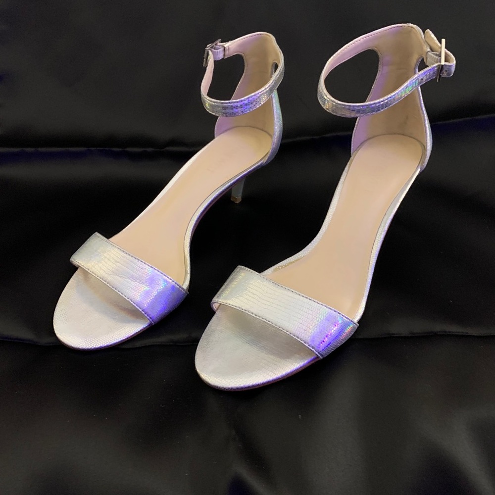 Metallic silver ankle straps